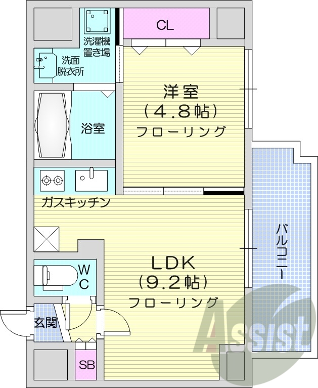 1LDK、エアコン、ネット無料、エレベーター