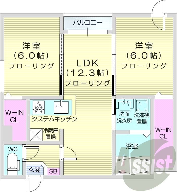 2LDK、システムキッチン、都市ガス、エレベーター