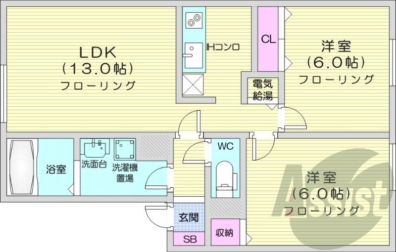 2LDK、エアコン、ネット無料、オール電化