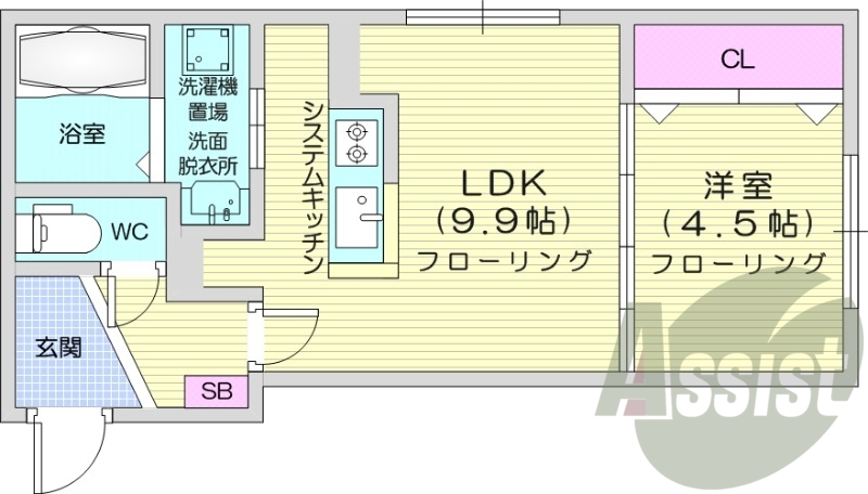 1LDK、システムキッチン、エアコン、都市ガス。