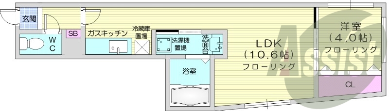 1LDK、オートロック、シャワートイレ、バス・トイレ別