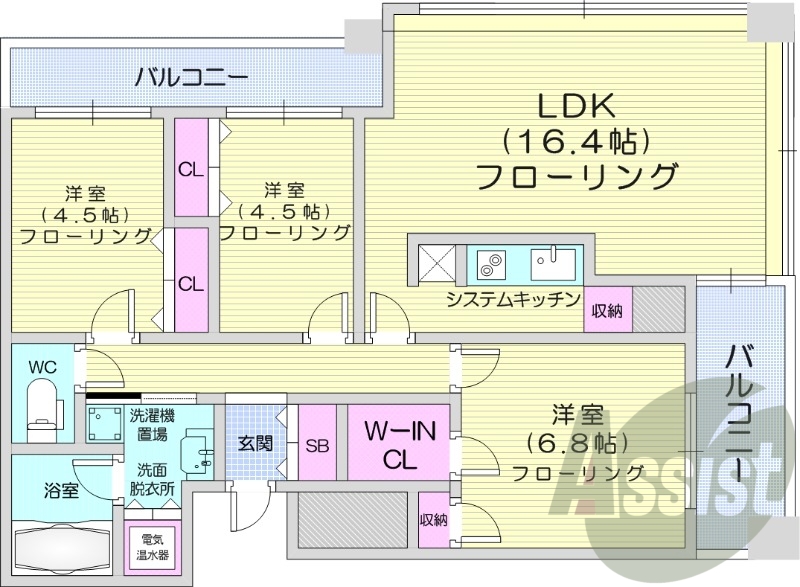 3LDK、オートロック、モニターホン、オール電化
