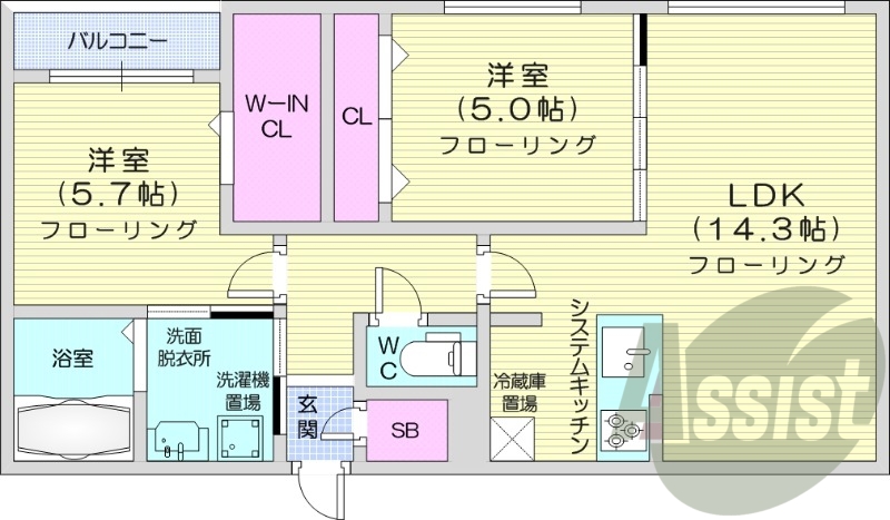 2LDK、都市ガス、エアコン、ガス暖房、ネット無料