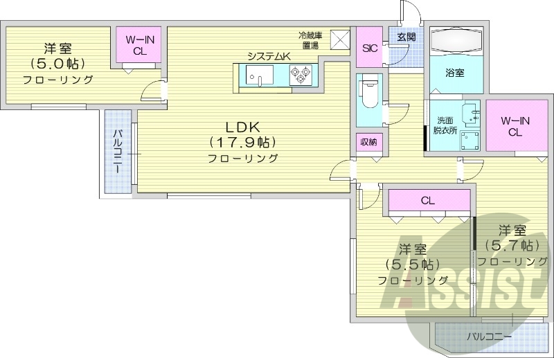 3LDK、システムキッチン、エアコン、宅配ボックス