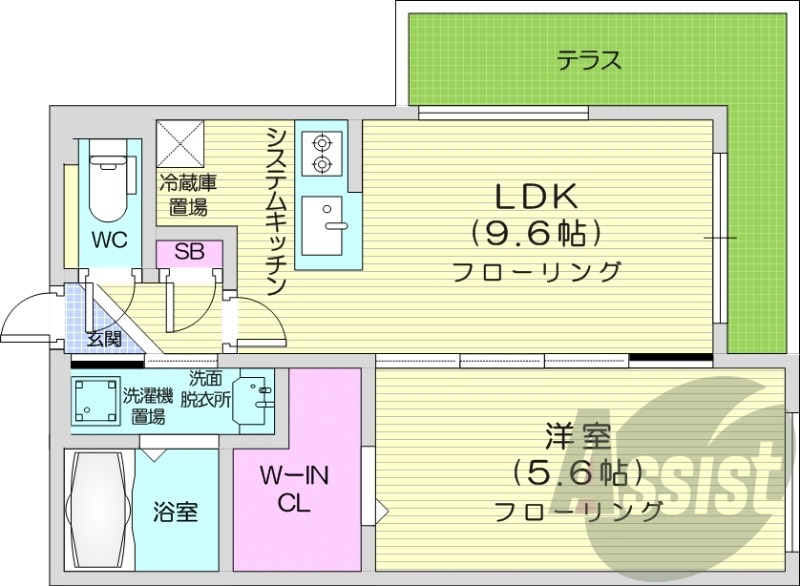 1LDK、システムキッチン、エアコン、都市ガス