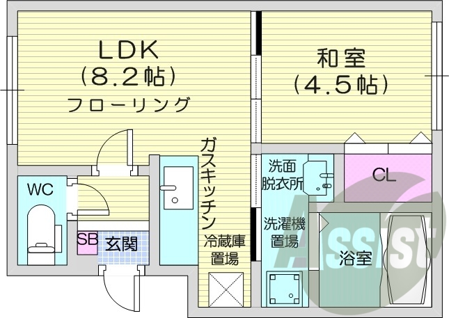 1LDK、都市ガス、エアコン、ネット無料、オートロック