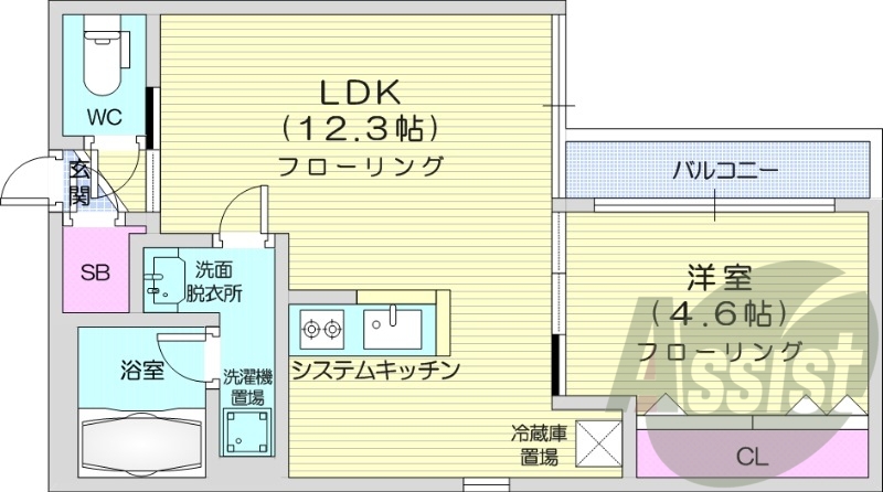 1LDK、エアコン、ネット無料、システムキッチン