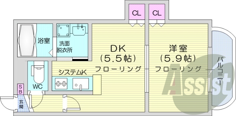 1DK、室内洗濯機置場、灯油暖房、オートロック