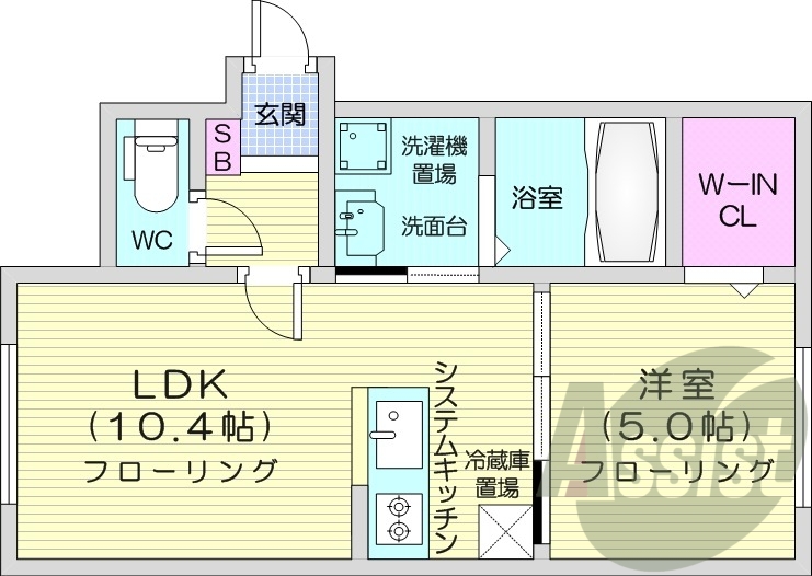 1LDK、都市ガス、ペット可、エアコン、顔認証オートロック