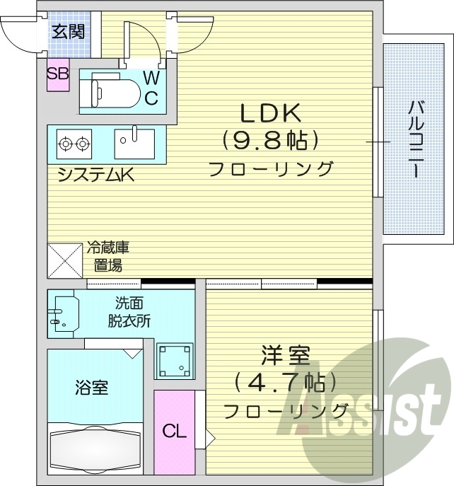 1LDK、システムキッチン、ネット無料、ガスリミット