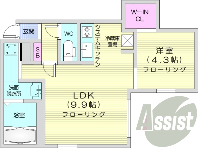 1LDK、エアコン、システムキッチン、浴室乾燥機