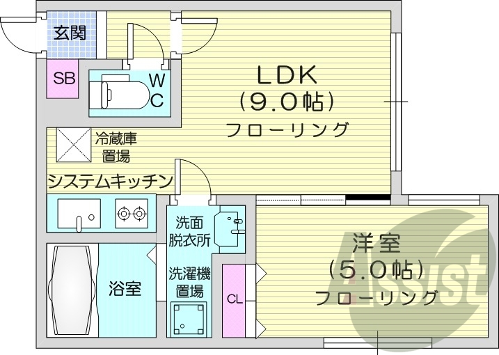 1LDK、エアコン、独立洗面台、システムキッチン、ネット無料