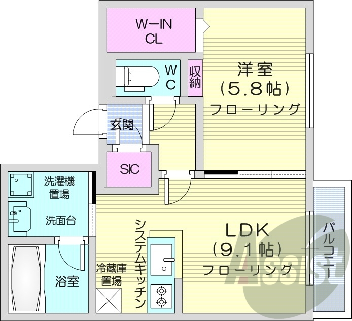 1LDK、エアコン、ペット相談、モニタ付インターホン