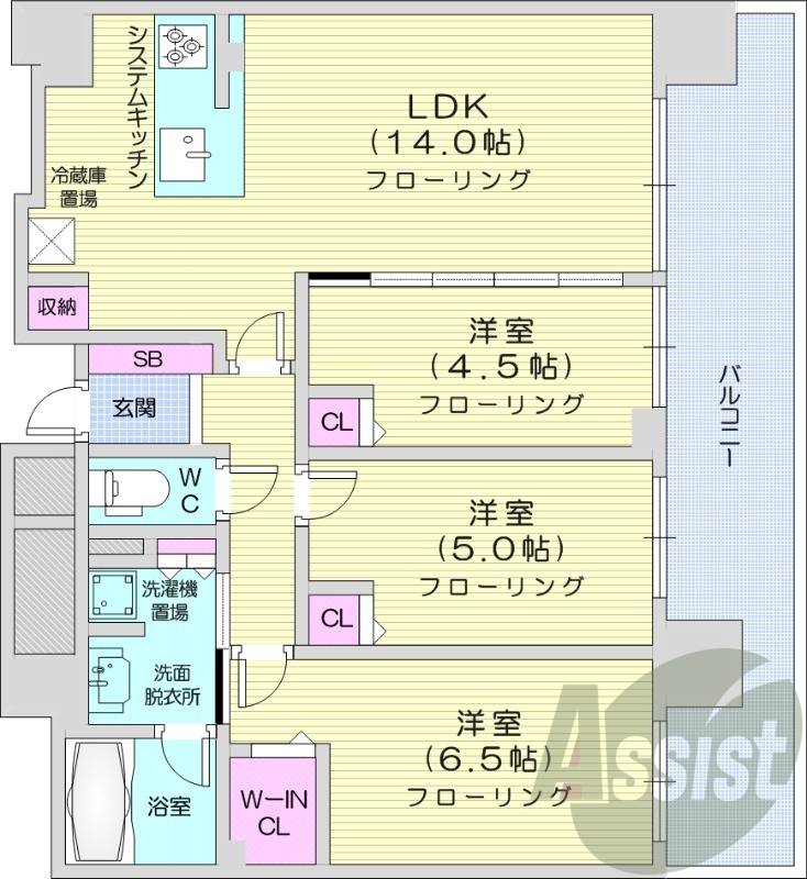 3LDK、都市ガス、浴室乾燥機、追い焚き、システムキッチン