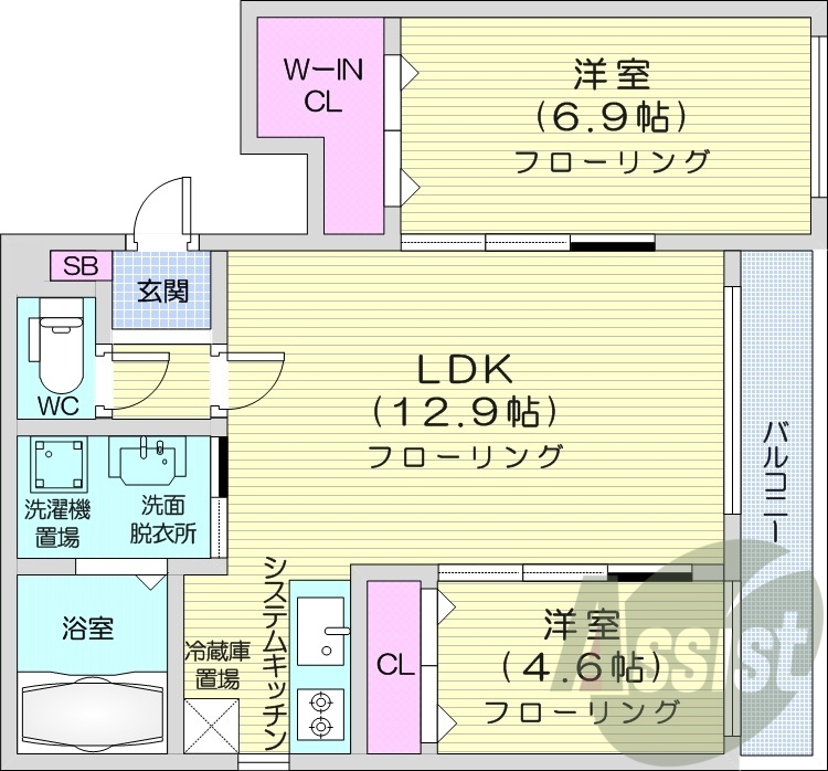 2LDK、エアコン、システムキッチン、灯油暖房