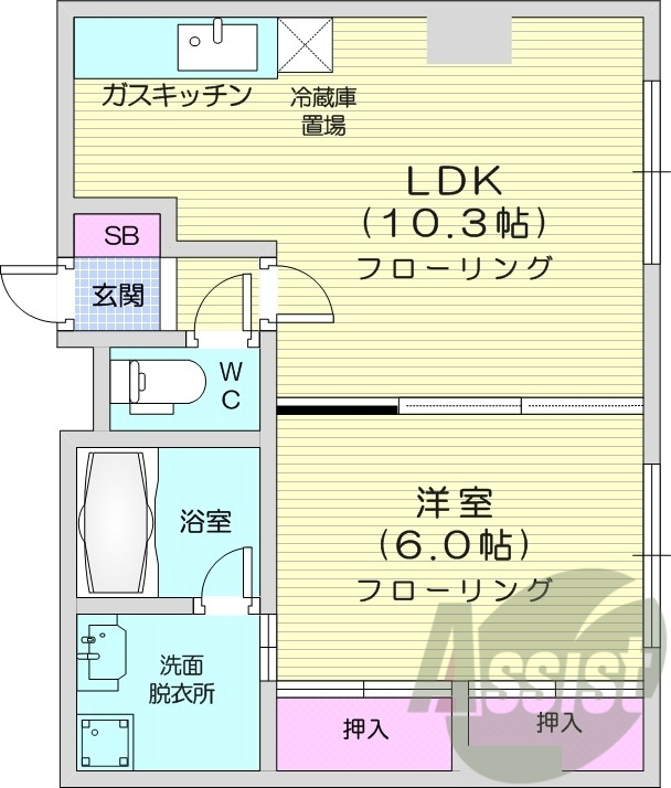 1LDK、最上階、灯油暖房、独立洗面台、トイレ・風呂別