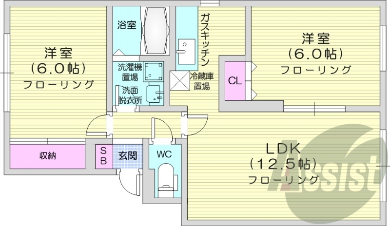 2LDK、ペット可、シャワートイレ、ガスキッチン