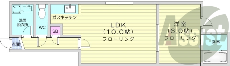 1LDK、独立洗面台、TVモニターホン、バス・トイレ別