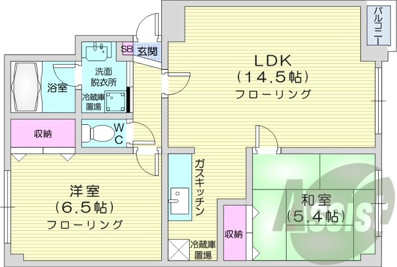 2LDK、灯油暖房、ネット無料、独立洗面台