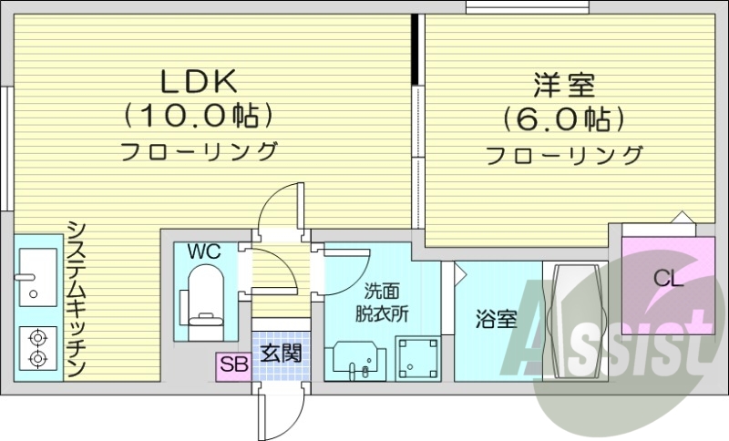 1LDK、システムキッチン、エアコン、灯油暖房、ネット無料