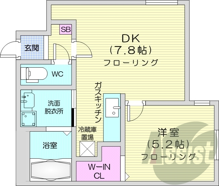 1LDK、都市ガス、エアコン、ガス暖房、ネット無料