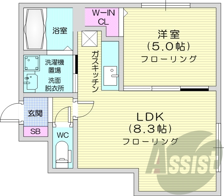 1LDK、都市ガス、エアコン、浴室乾燥機、ネット無料