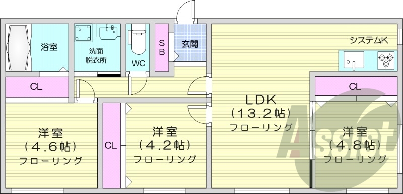 3LDK、エアコン、灯油暖房、宅配BOX、オートロック