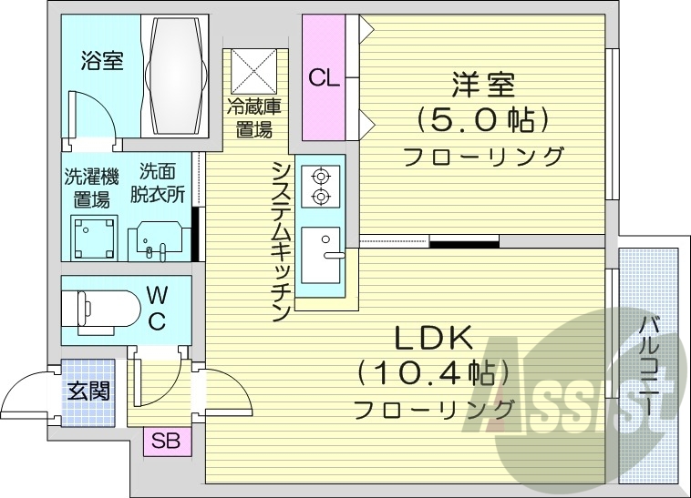 1LDK、都市ガス、エアコン、システムキッチン、ネット無料
