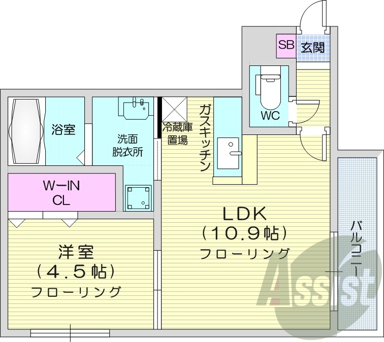 1LDK、システムキッチン、エアコン、ガスリミットプラン