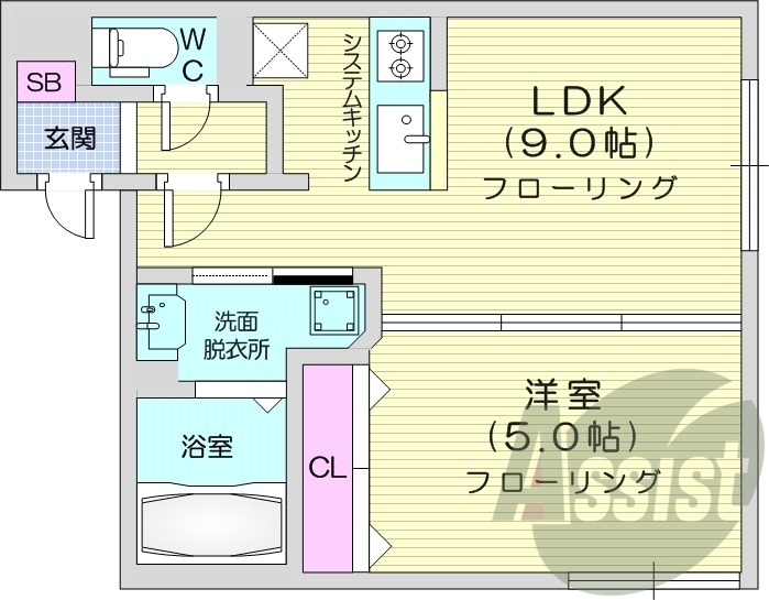 1LDK、エアコン、都市ガス、ネット無料