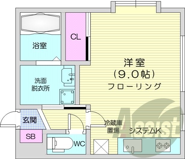 1R、エアコン、システムキッチン、ネット無料