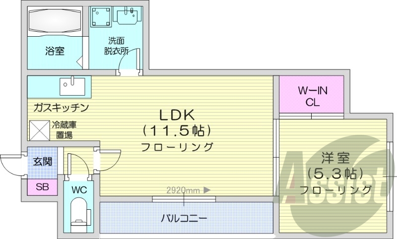 1LDK、エアコン、追い焚き、インターネット無料
