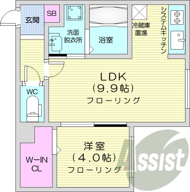 1LDK、都市ガス、システムキッチン、宅配ボックス