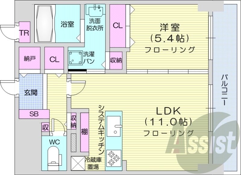 1LDK、都市ガス、分譲、システムキッチン、床暖房