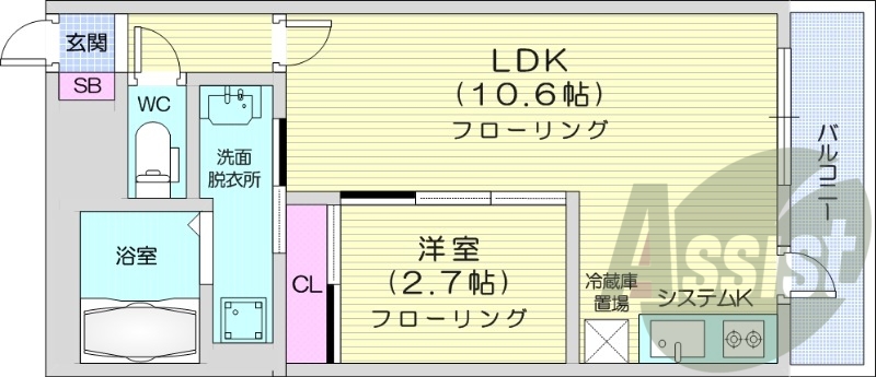 1LDK、システムキッチン、エアコン、独立洗面台、ネット無料