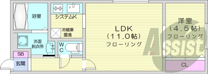 1LDK、システムキッチン、エアコン、独立洗面台、ネット無料