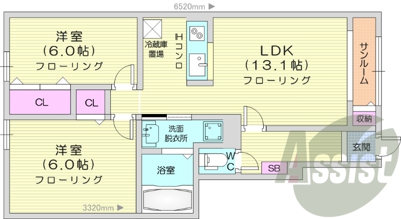 2LDK、カウンターキッチン、浴室乾燥機