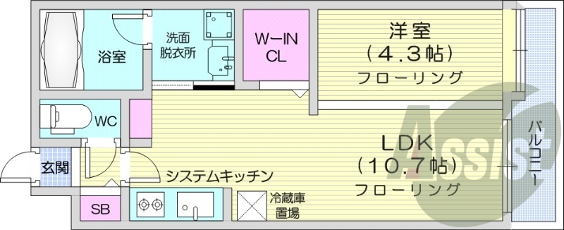 1LDK、エアコン、灯油暖房、システムキッチン、ネット無料
