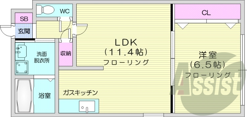 1LDK、エレベーター、灯油FF暖房、TVインターホン