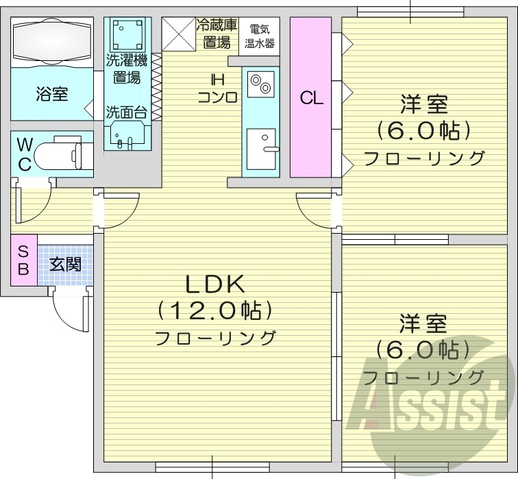 2LDK、エアコン、浴室乾燥機、トランクルーム