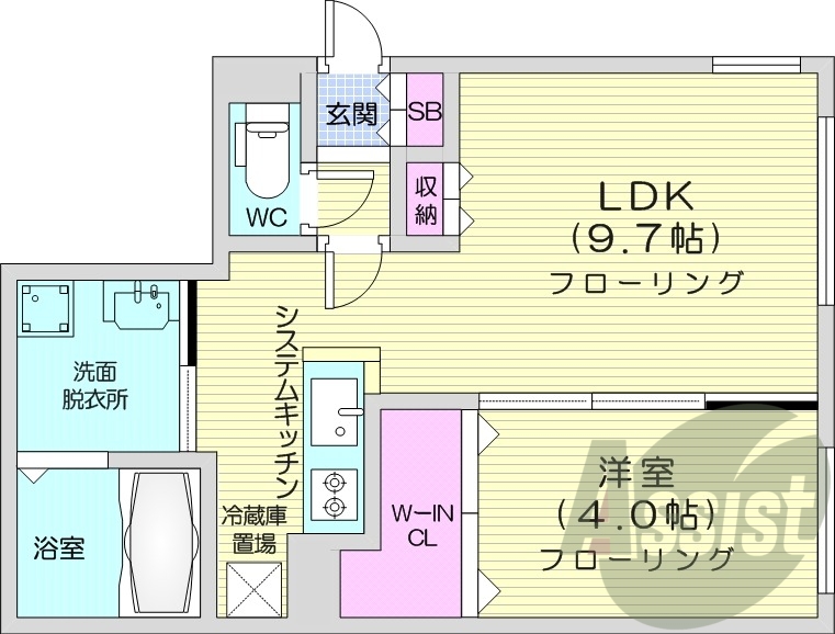 1LDK、ガスリミット、浴室乾燥機、エアコン、オートロック