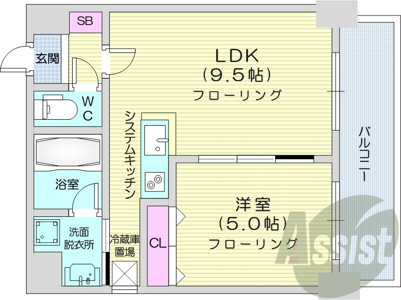 1LDK、灯油暖房、独立洗面台、シャワートイレ、ガス給湯