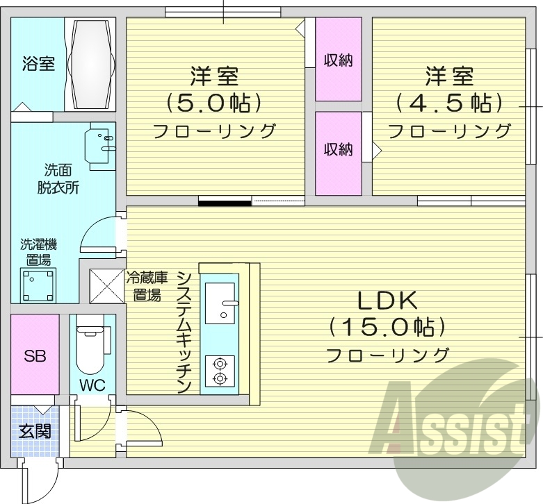 2LDK、システムキッチン、エアコン、灯油暖房