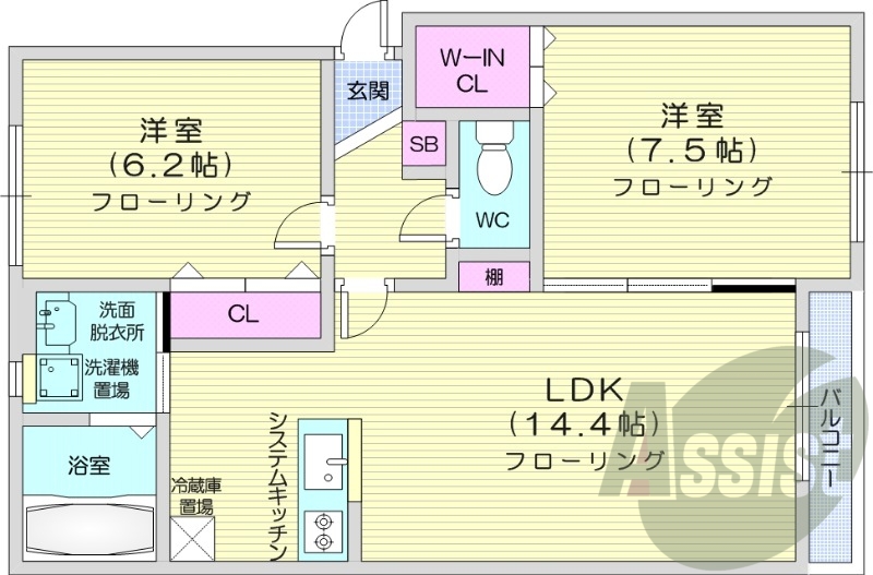 2LDK、追い焚き、浴室乾燥機、ペット相談可