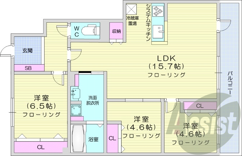 3LDK、無料駐車場、エアコン、灯油暖房