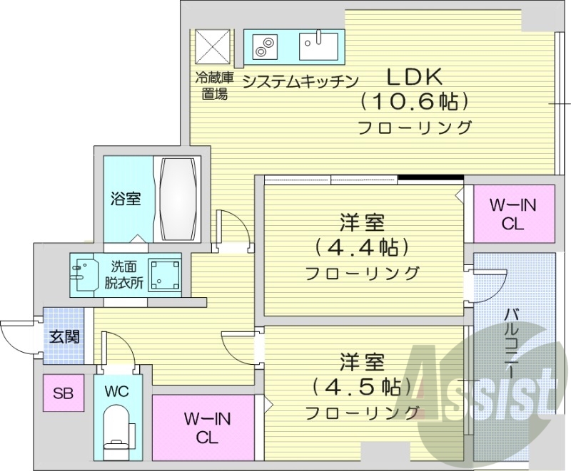 3LDK、角部屋、都市ガス、オートロック、エアコン