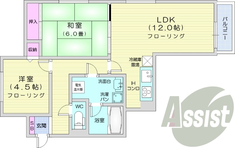 2LDK、シャワートイレ、ネット使用料不要、独立洗面台