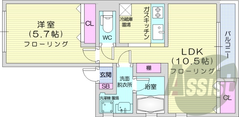 1LDK、インターネット無料、エアコン、灯油ボイラー