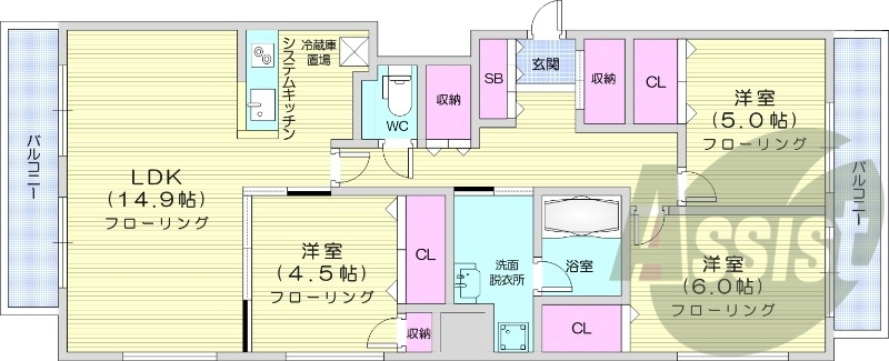 3LDK、エアコン、ペット可、オートロック、