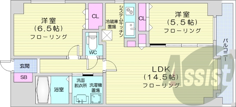 2LDK、追い焚き、オートロック、宅配ボックス